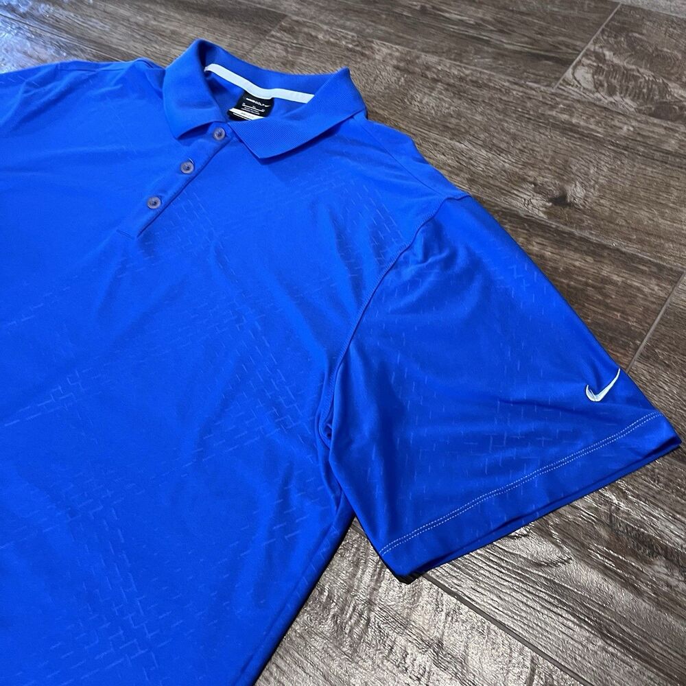 Nike Golf Polo Shirt Mens XL Blue Dri-FIT Tonal Geometric Golf Performance